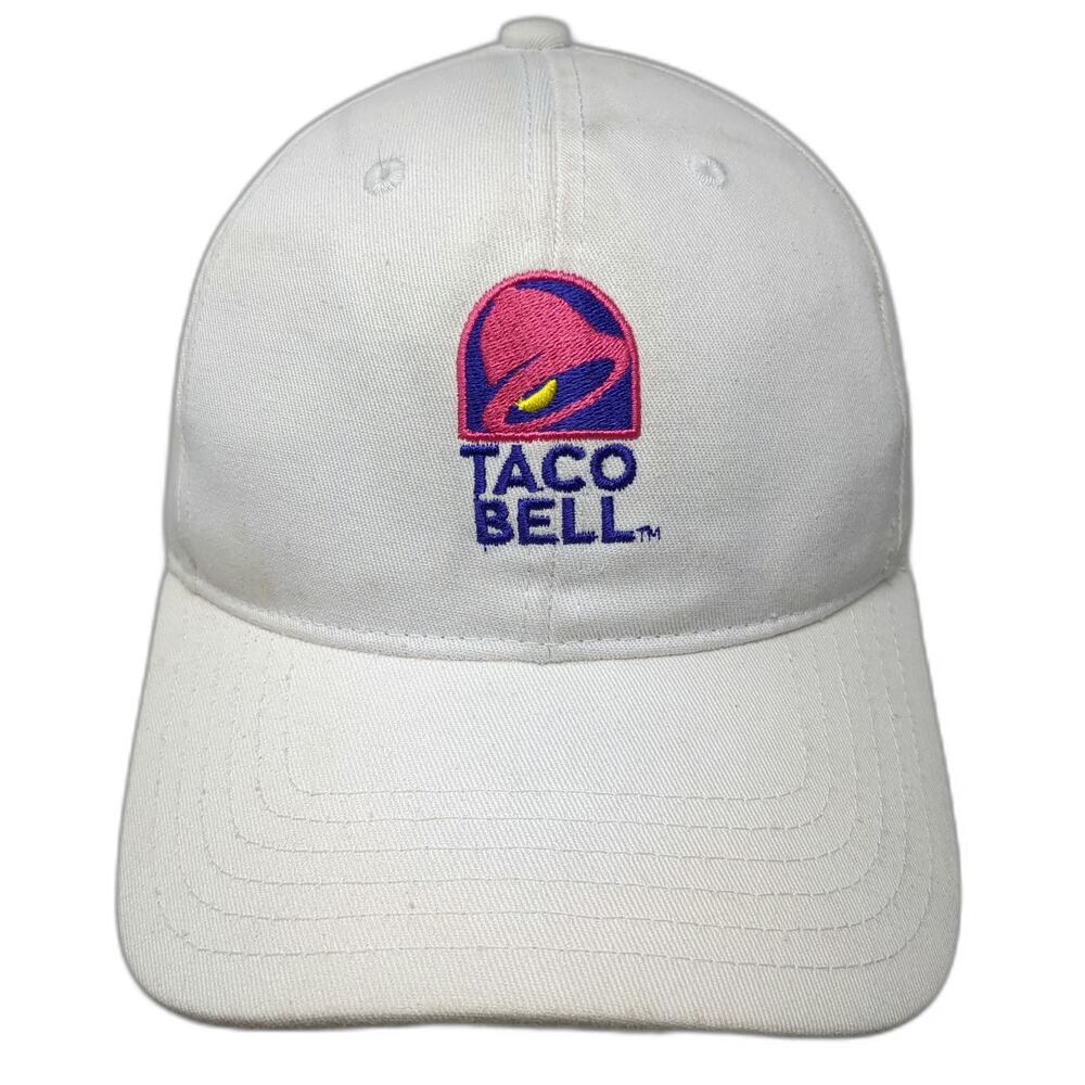 Taco Bell Baseball Cap White OSFM Slideback Hat Embroidered Pink Purple Yellow